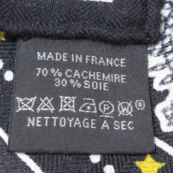 Auth HERMES Carres 140/Carre Geant - Black White Gold Cashmere Silk Scarf - Picture 2 of 4